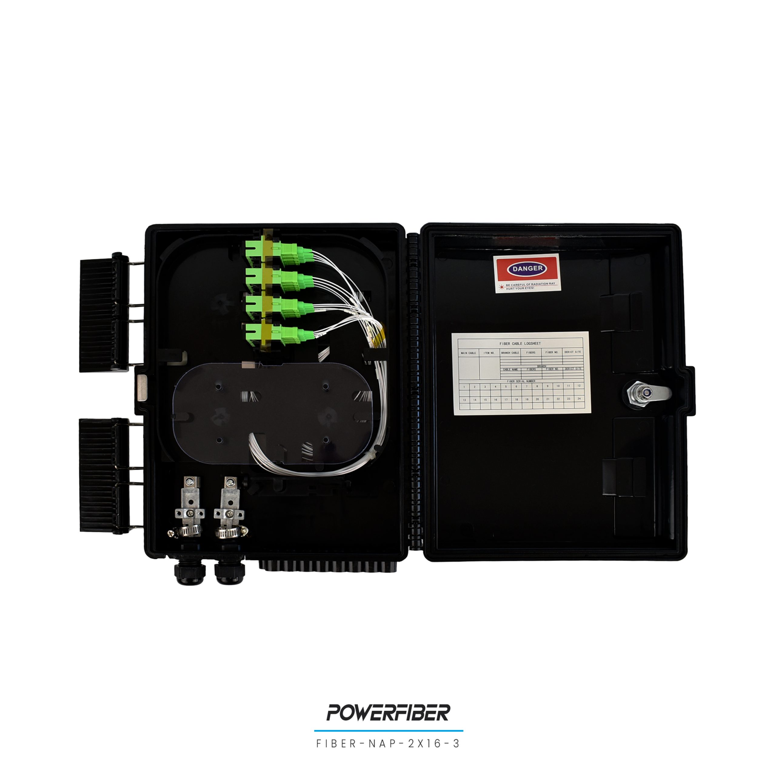POWERFIBER CAJA EXTERIOR FTTH 2X16 CON SPLITTER 1X16 CONECTOR SC/APC + 16 ADAPTADORES - Imagen 3